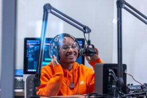 Mercy student using recording equipment