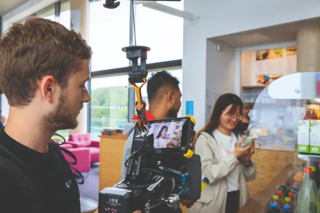 Hands-on learning for film students at Bangor University with professional equipment