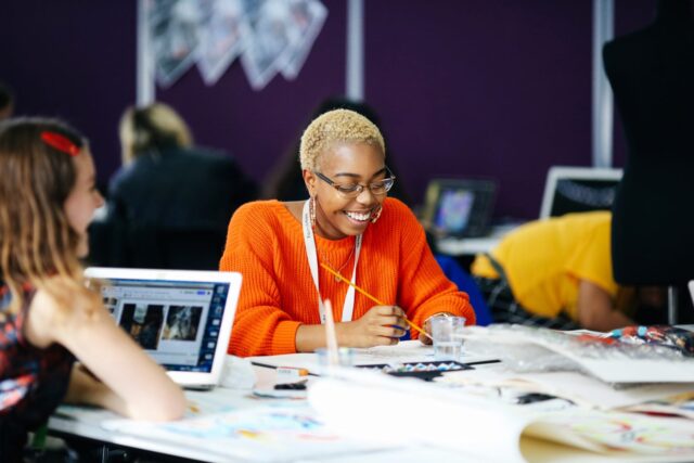 Student at Ravensbourne working on a creative project