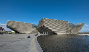 Exterior of V&A Dundee, world-class design museum on River Tay