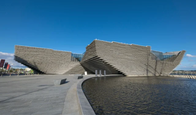 Exterior of V&A Dundee, world-class design museum on River Tay