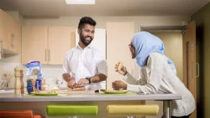 Students in shared kitchen
