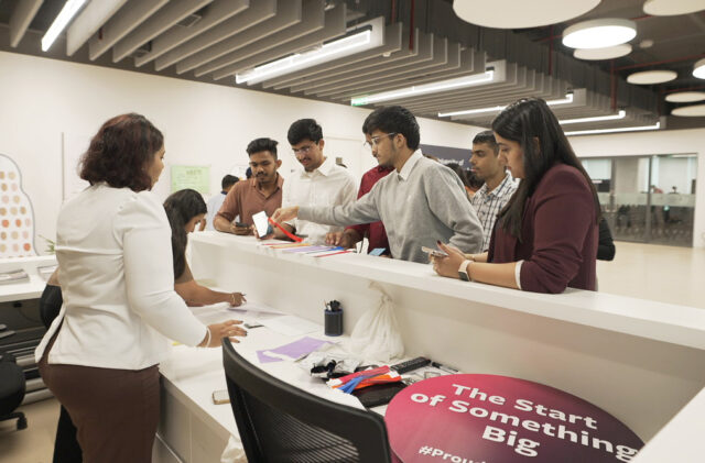 Students arriving at reception