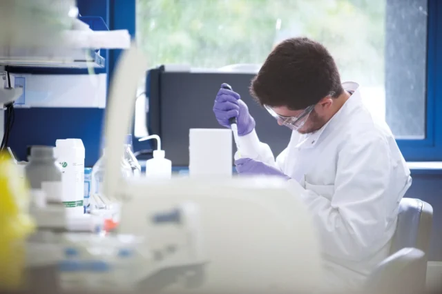 Student is working in the lab