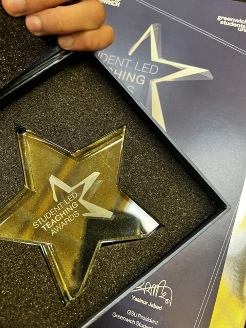 Student Led Teaching Award - a gold star in a presentation box