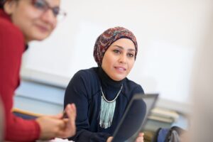 Close up of a student listening