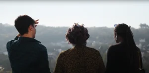 Students looking at the hills of Bagnor